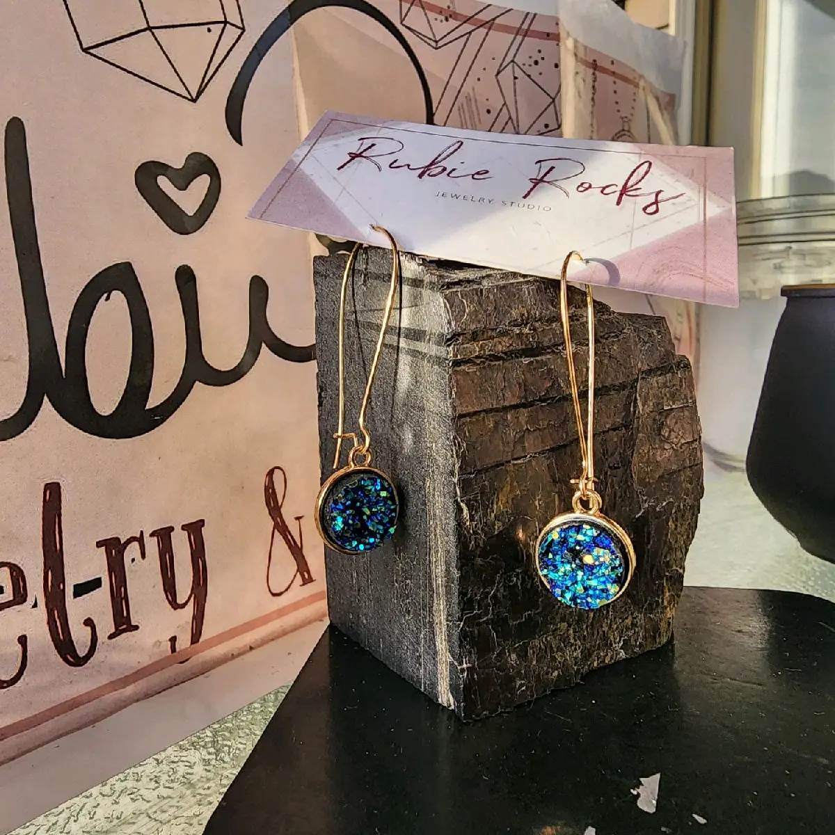 druzy quartz dangle earrings