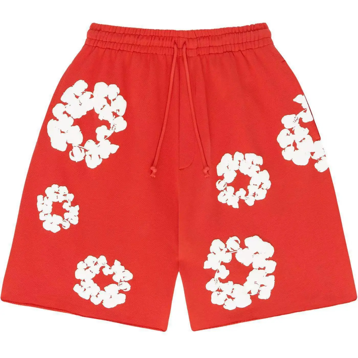 Sparkling red shorts��White flower wreat