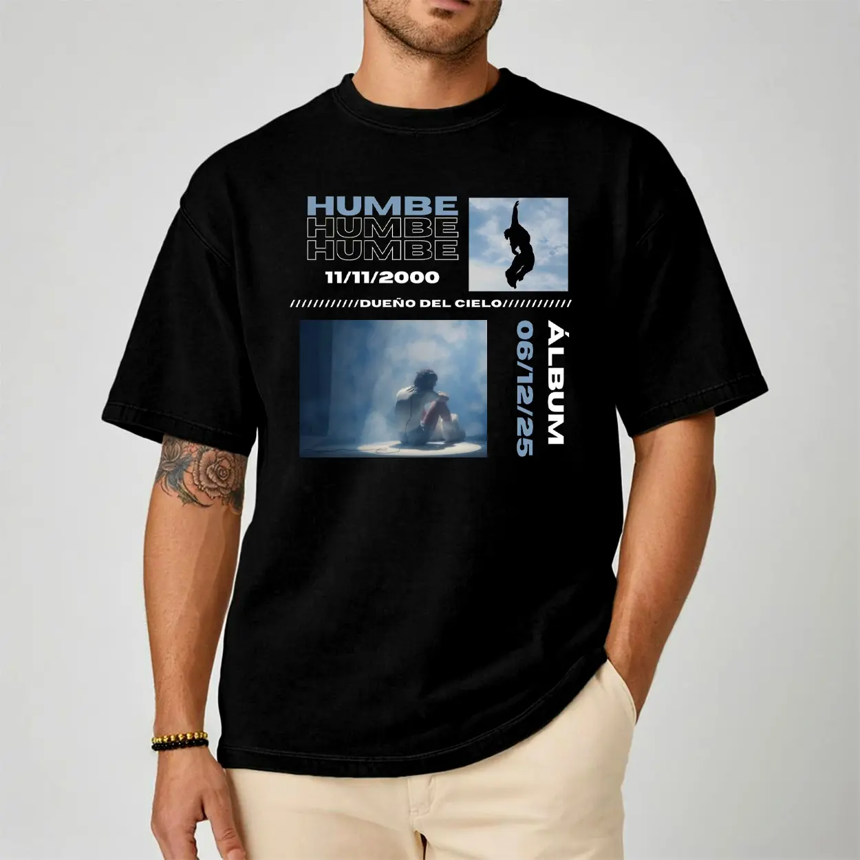Humbe Dueno Del Cielo Album Comfort Color Letter Printed Tee Ring-Spun Cotton Soft-Washed T-Shirt Trendy Tops Perfect Gift