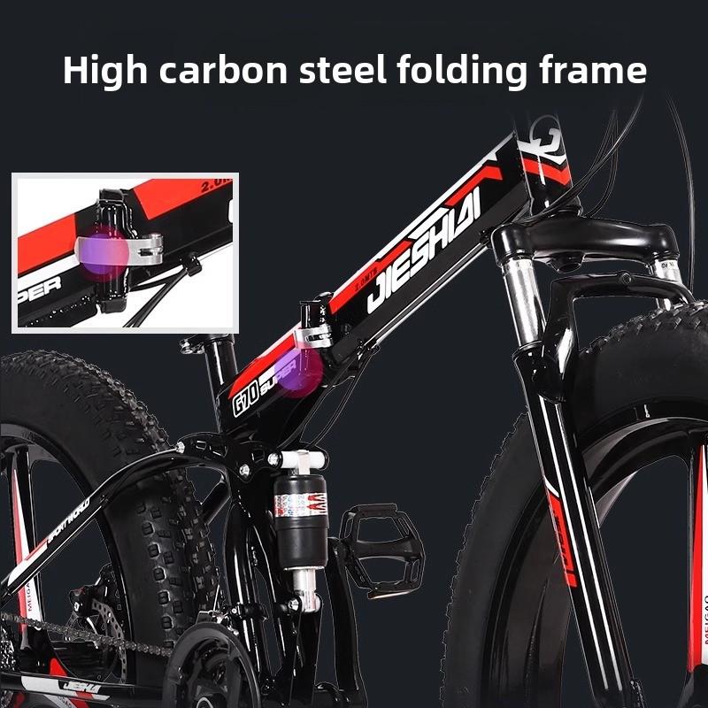 Folding Wide Tire Bicycle Large Thick Wheel Snow Bike Off-road Dual Disc Brake Shock Absorption Speed Mountain Bike for Men and Women Students