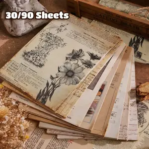 30/90 Sheets Random Vintage Material Paper Set, Retro Handbook Background Paper, DIY Decorative Sticker For Scrapbooking & Journal Making