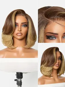 [Live]Honey Blonde Face-Framing Highlights Blow Out Layered Cut Glueless 5x5 Closure Lace Bob Wig Pre-cut Lace