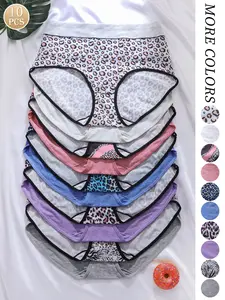 Women's Underwear Set, Sexy Plain & Leopard Print Design, Natural Waist Fitted Panties, All Season Comfortable Daily Wear