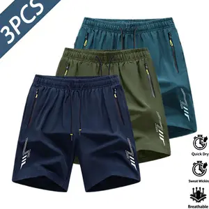 Men's Lightweight Quick-Dry Breathable Shorts Three-Piece Set Casual Sports Anti-Wrinkle Solid Color Fitness Workout Outfit