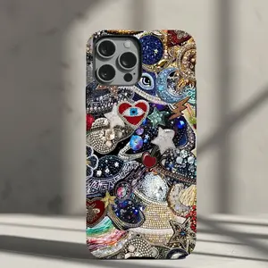 Vintage Mosaic Charm Phone Case Celestial Art Tiles Trendy Decoden Collage - Case for iP 8, X, 11, 12, 13, 14, 15, 16