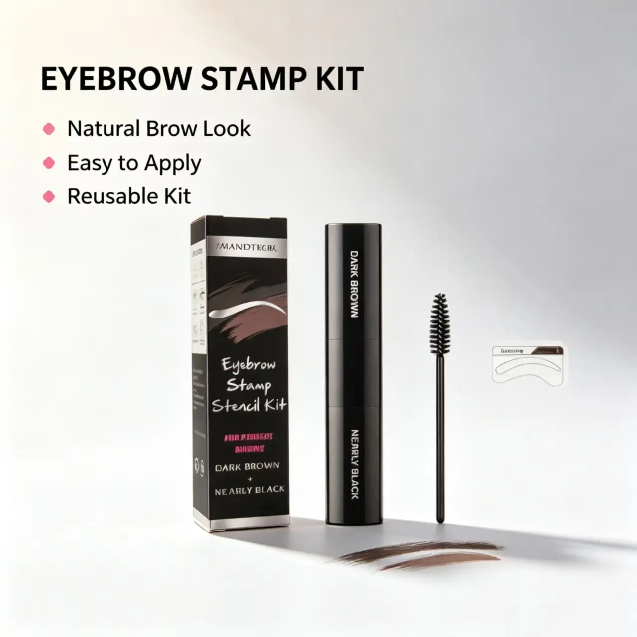 Eyebrow Stamp Stencil Kit - 1Set Reusable Multi-Pack with Waterproof Pigment Pomade, Anti-Transfer Dual-Color Cream, 10 Stencils, Brushes for Natural Fluffy Brows, Hairline Contour, Festival Makeup