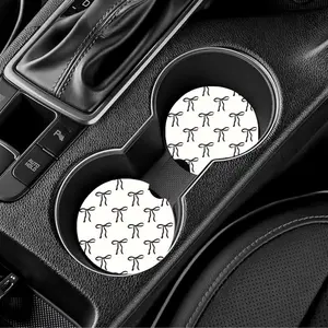 Black Bows Coquette Car Coasters Set of 2 - Stylish Car Accessories for Cup Holders