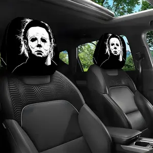 2 Horror Mask Humanoid Car Head Pillowcases, Dark Style, with Elastic and Unfilled Fit, Durable Seat Protection Cover Suitable for Cars and Trucks, SUV, Vehicle Interior| Fun Design| Automotive Decorative Accessories