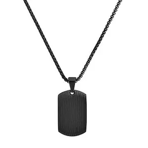 Geoffrey Beene Stainless Steel Striped Dog Tag Pendant Necklace