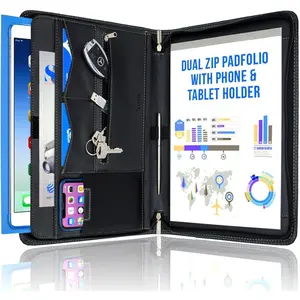Zipper Padfolio Portfolio Binder Organizer | Faux Leather Portfolio for Resume, Documents, Phone, Tablet, Business Supplies and Cards | Notebook Organizer with Letter Sized Notepad Included