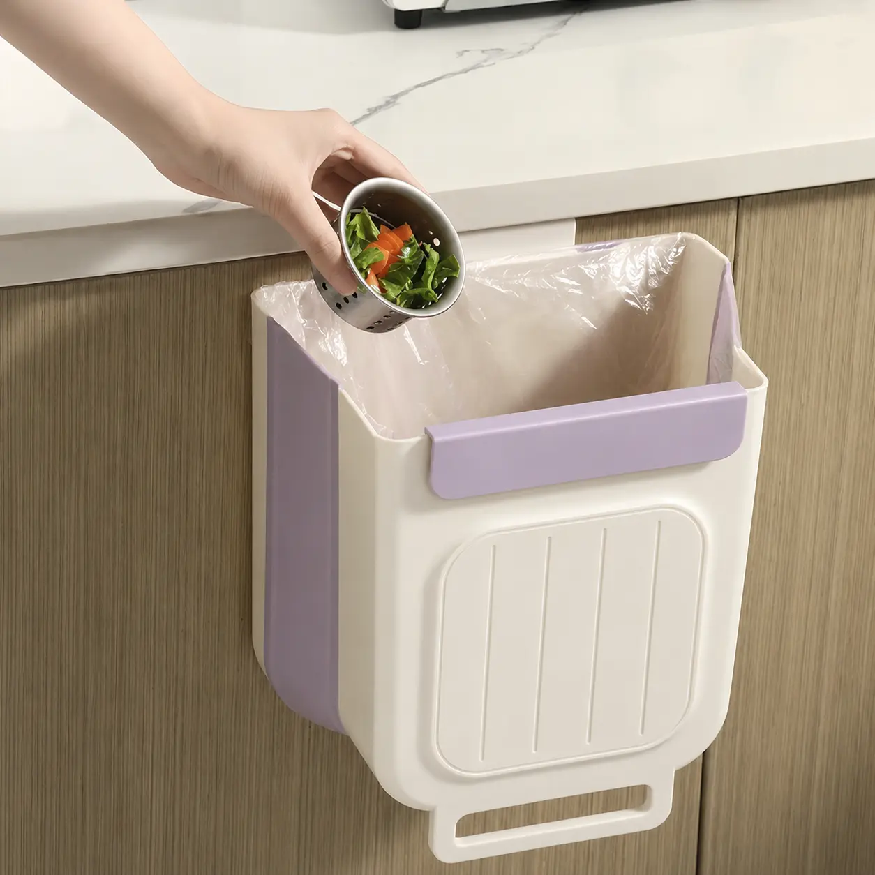 Collapsible Hanging Kitchen Garbage Bucket - Smooth, Waterproof, Space-Saving Household Bin, No Floor Occupancy, Multi-Purpose Under Counter Container for Cabinet Door Fruit & Vegetable Temporary Storage, Home Care Supplies