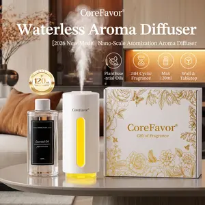 CoreFavor Waterless Essential Oil Diffuser with 120ml Oil, Portable Battery-Operated Cold Air Aroma Scent Machine, 6 Mist Modes with 5 Color LED Lights, Quiet Diffuser for Bedroom, Office, Bathroom&Car