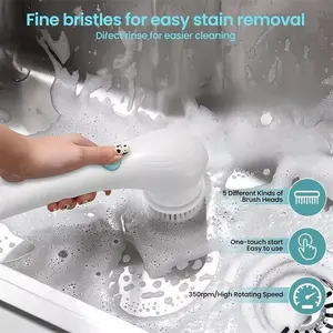5-In-1 Handheld Electric Rotating Cleaning Brush, USB Rechargeable Scrubber, Multiple Brushes for Kitchen Grease & Tile Grout Lines, High-Speed Powerful Dirt Removal