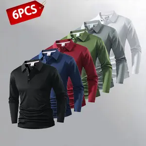 Men's 6-Pack Long-Sleeve Polos — Comfortable and stylish collared shirts for everyday wear