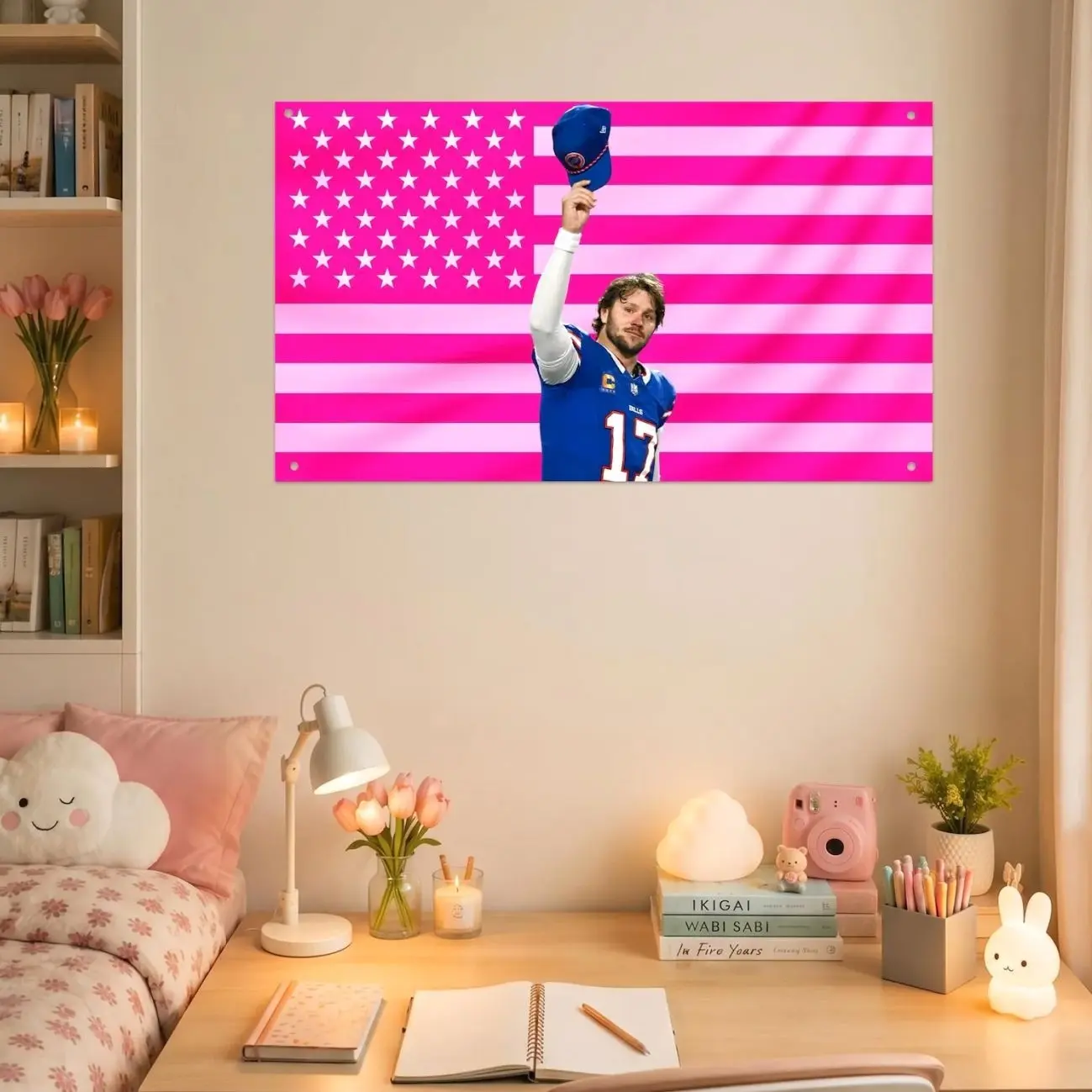 Josh Allen Wall Tapestry, Buffalo Football Flag, Pink American Flag Banner, Football Fan Room Decor, Sports Wall Hanging Gift