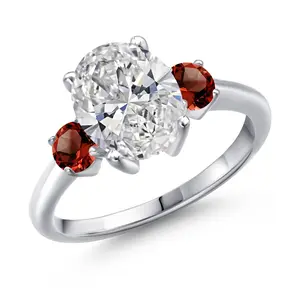 2.74 cttw IGI Certified Lab Grown Diamond and Red Garnet 3-Stone Engagement Ring For Women | 925 Sterling Silver | Center 2.00 Ct Diamond | E-F Color | VS1-VS2 Clarity