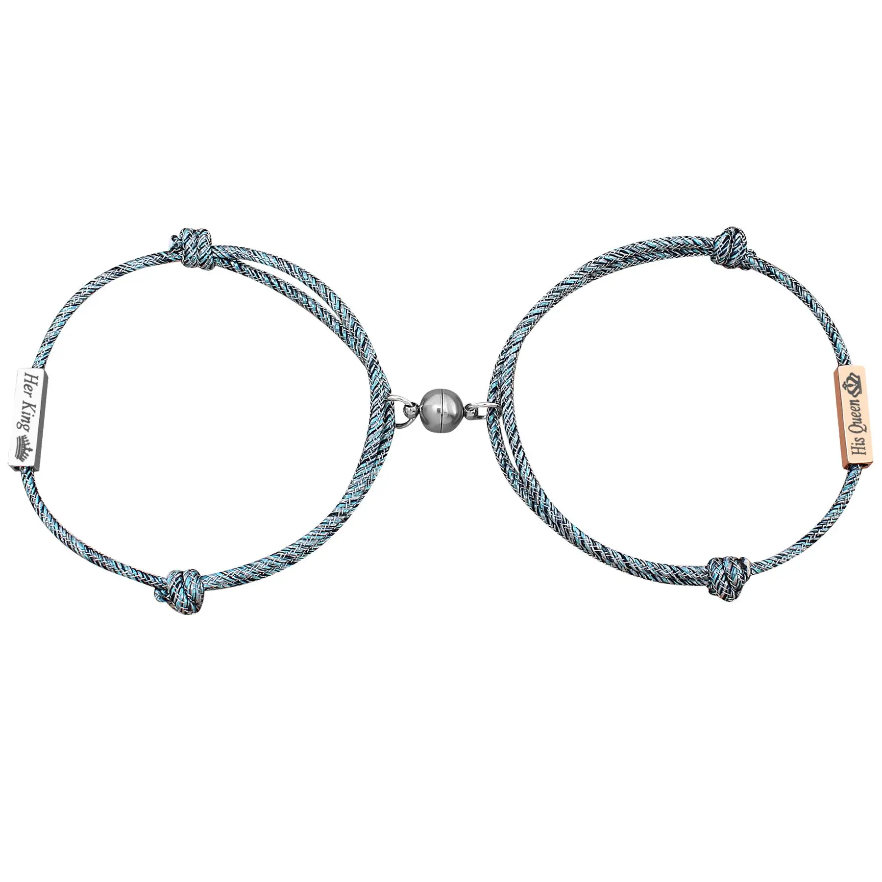 OIDEA His & Hers Crown Bracelet Set, Stainless Steel Magnetic Matching Sets with an Adjustable Sliding Fit, Ideal Anniversary Gift, Romance, Engraved Text, Magnetic Pair, Crown Charms, Bangle, Adjustable Size, 14Cm To 24Cm, Women's Matching Sets, Long-Dis