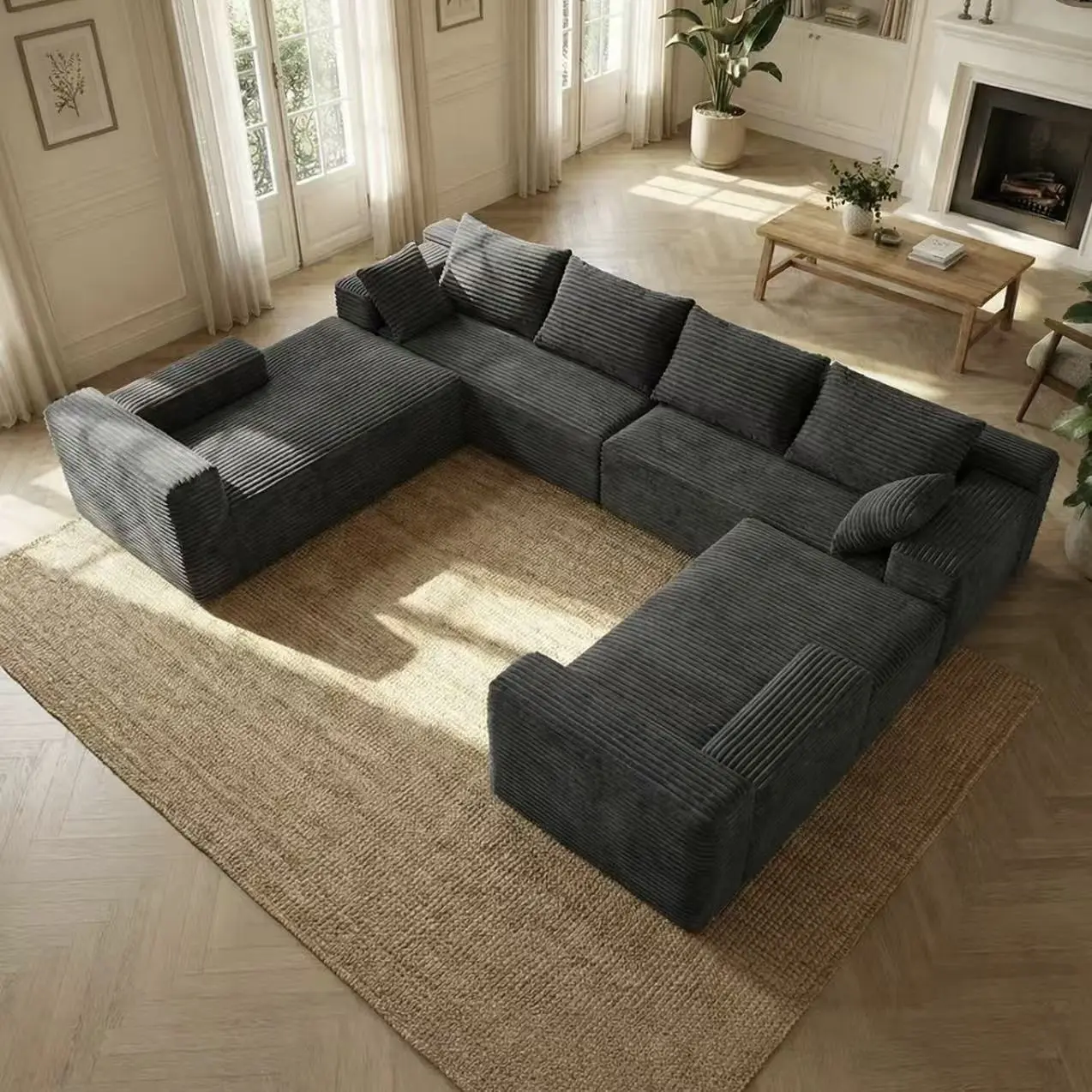 137'' Oversized U-Shaped Boneless Cloud Couch, 8-Seater Modular Sectional Furniture with Chaise Lounges, 4-in-1 Flexible Deep-Seat Corner Apartment Furniture, No-Assembly Living Room Couch