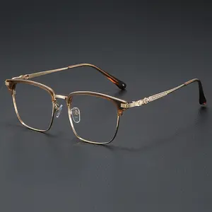 Trendy Unisex flat-frame glasses with golden full-frame, lightweight and durable design for daily computer eye protection, zinc alloy PC lenses, casual professional wear vintage fashion sunglass stylish indestructible glasses