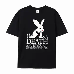 Rabbit Monty Python Death Awaits You All Graphic Cotton T-Shirt Dark Humor Comfort Tee Cult Classic Fashion Out Cool & Casual Cotton Shirt