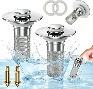 Pop Up Bathroom Sink Drain Strainer Hair Catcher, Sink Drain Stopper with Removable Stainless Steel Filter Basket, for US Universal Bathroom Kitchen Basin Sink Stopper Replacement