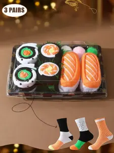 Trendy Gift Socks Set, Spring Summer New Unisex Sushi Design Boxed, Long Warm Soft Comfort, Birthday Valentine Easter Party Gifts, Soft Comfy Socks