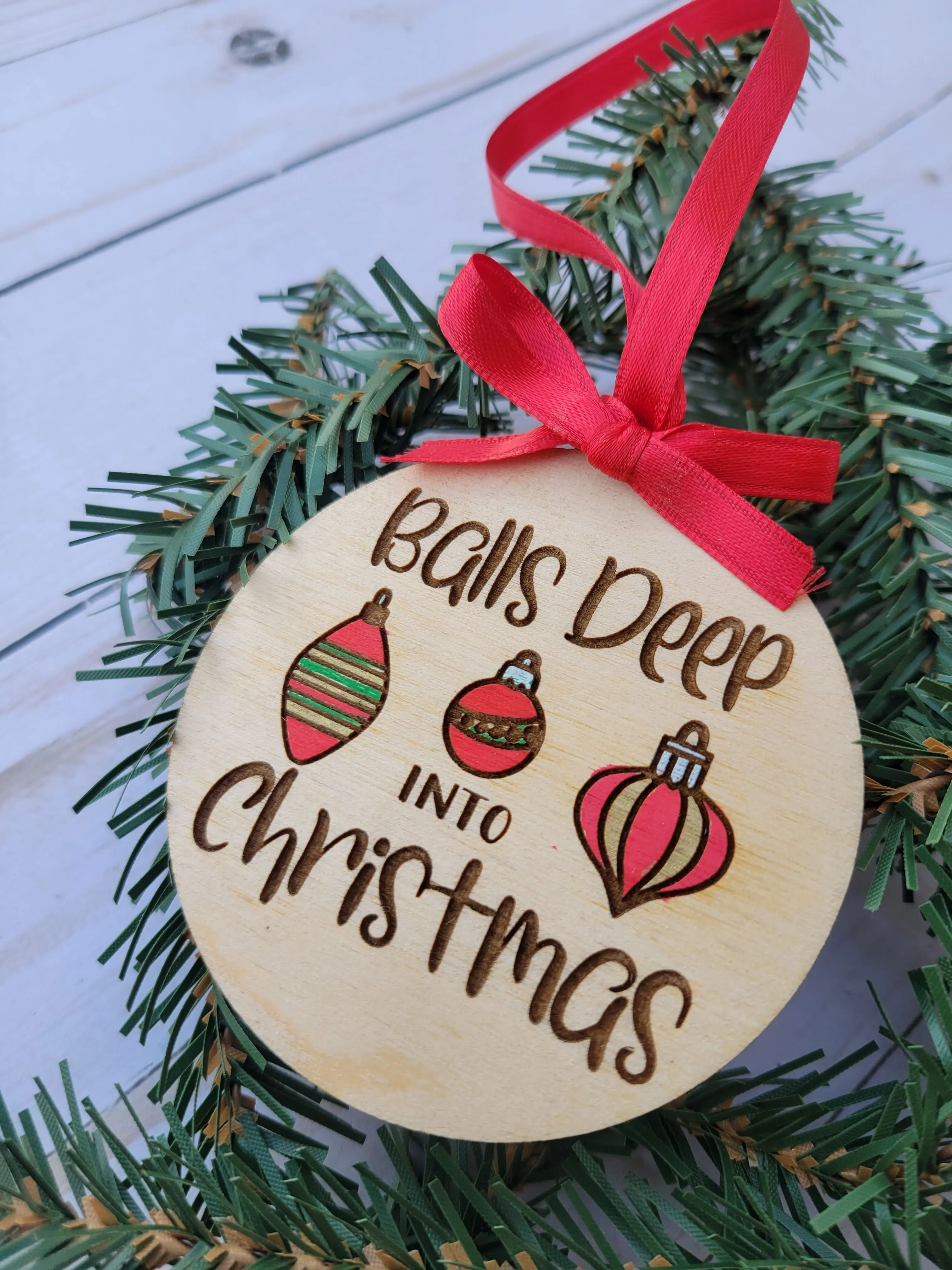 Balls Deep in Christmas Ornament, funny, joke, gag, decoration