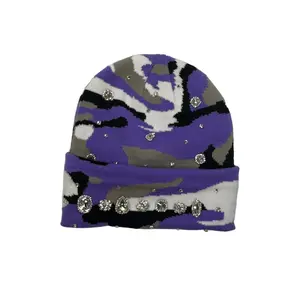 Rhinestone Beanie (Camo purple)