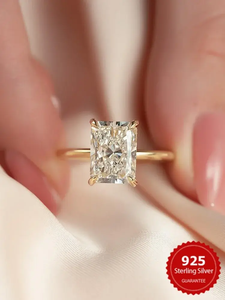2026  925 Sterling Silve Gorgeous Shiny 1-5CT Zircon Rectangle Ring For Women Engagement Wedding Luxury High Quality Fine Jewelry