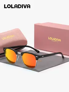 LolaDiva 1 Piece Unisex Round Square Sunglasses, Polarized Full Frame Sunglasses UV400 Retro acetate frames, showcasing personality