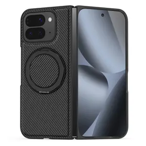 Magnetic for Google Pixel 10 Pro Fold Carbon Fiber Case with Stand, [Compatible with MagSafe] Aramid Fiber Twill 360Â° Rotation Kickstand Thin PC Shockproof Case, Black, Cover