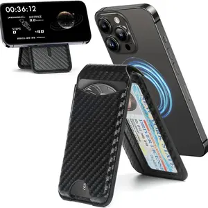 Mag-Safe Compatible Magnetic Wallet – Black Leather Card Holder with Adjustable Stand for Cellphone iPhone 16/15/14/13/12 Series