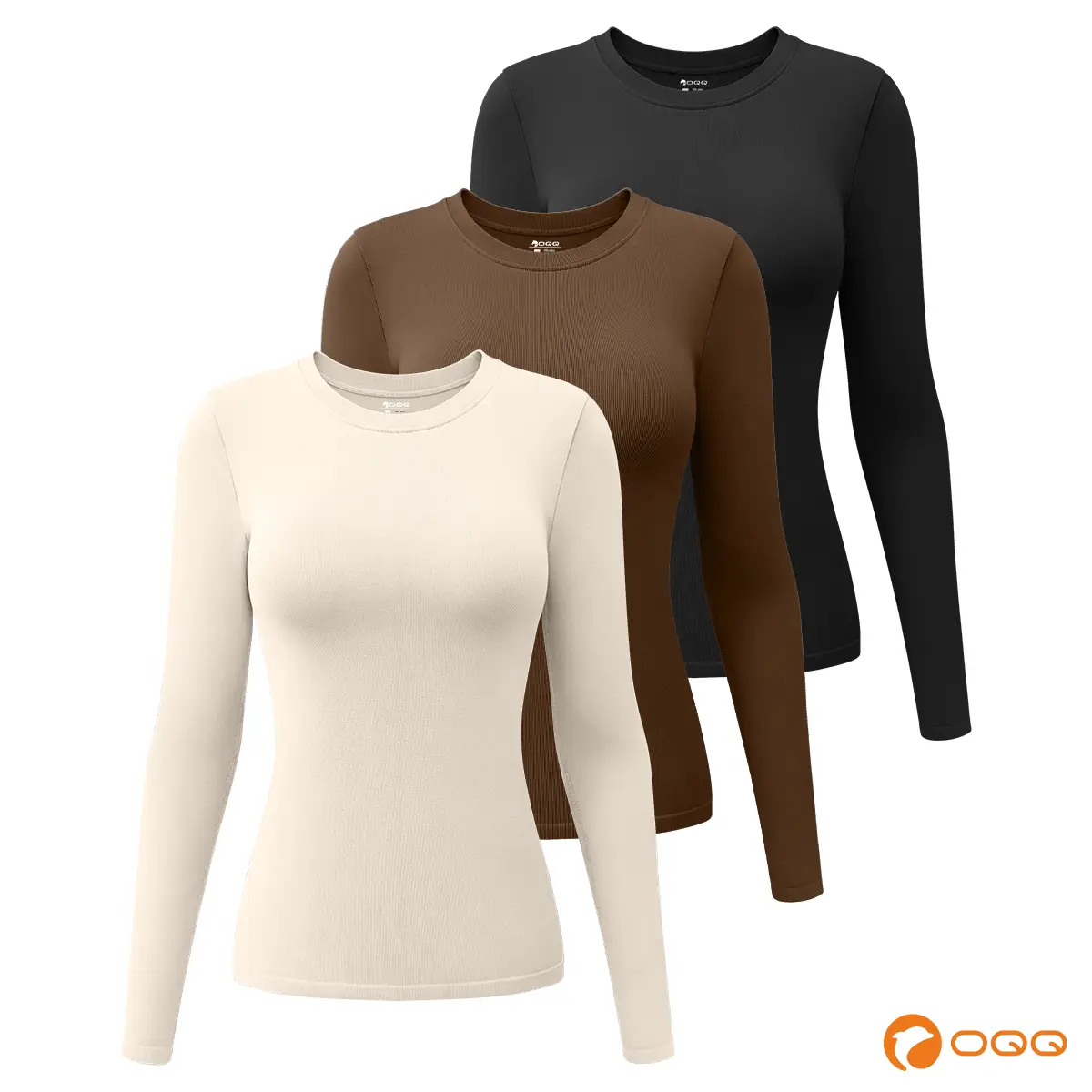 OQQfitness T-Shirt for Women Crew Neck Long Sleeve 90% Nylon 10% Polyester Comfortable Fabric