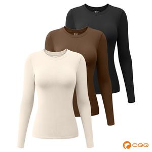 OQQfitness T-Shirt for Women Crew Neck Long Sleeve 90% Nylon 10% Polyester Comfortable Fabric,summerwins