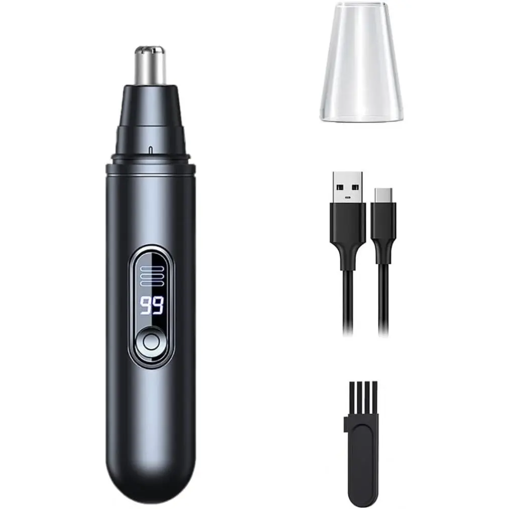 Electric Nose & Ear Hair Trimmer for Men & Women, USB Rechargeable, Professional Painless Trim, Digital Display, Hair Trimmers & Clippers (Black)