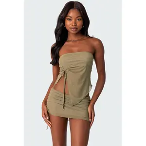 Joy Asymmetric Sheer Mesh Tube Top