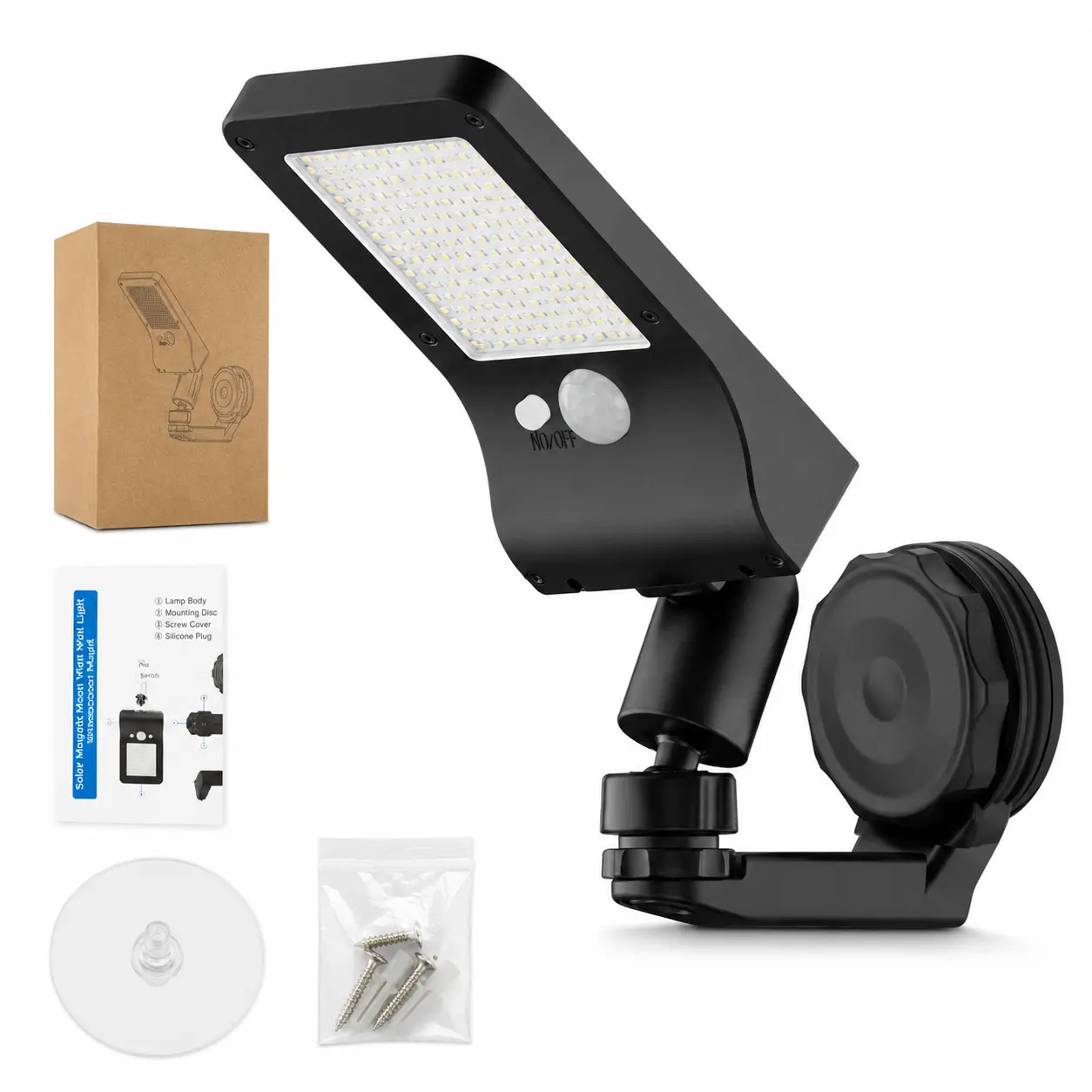 Magnetic solar motion-sensor wall light, 360° adjustable outdoor LED security light, no wiring required for easy installation, suitable for porch, garage, fence, patio, and RVs