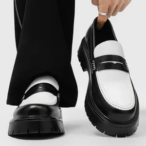 Men's Brown & White Chunky Platform Loafers - Flats, Aesthetic, Business Casual & Casual Style Footwear, Leg-Lengthening All-Seasons Slip-Ons