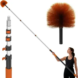 26 FT Cobweb Duster with Extension Pole, Cobweb Duster with 5-20FT Telescoping Extension Pole, Cleans Spider Webs, Washable &  for High Ceilings, Fans & Outdoor & Indoor Cleaning