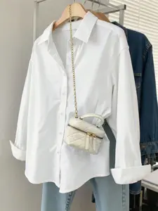 1 piece women's summer solid color lapel single-breasted casual simple long-sleeved blouse, suitable for office, vacation, home, daily wear, festivals, four seasons