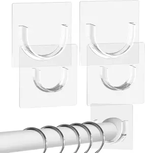 4 Pack Shower Curtain Rod Holder for Wall Strong Adhesive Tension Curtain Rod Bracket No Drilling Rod Not Included