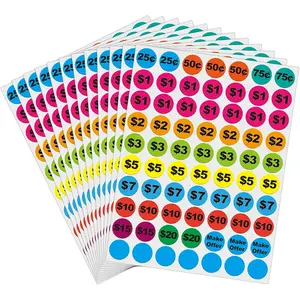 1400 Pcs Removable 3/4" Round Preprinted Garage Yard Sale Price Stickers Labels for Flea Markets County Fairs & Retail