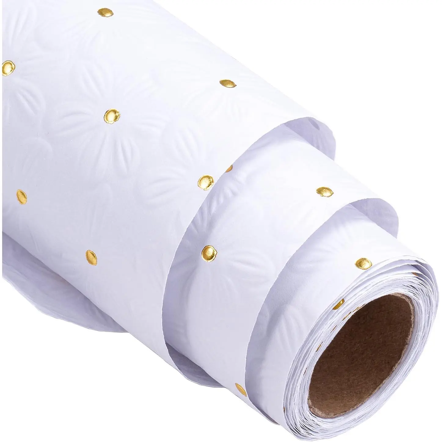 White Wrapping Paper Roll, Mini Roll, Flower with  Dot Design  for Wedding, Birthday, Anniversary, Bridal Shower, 17 Inches x 16.4