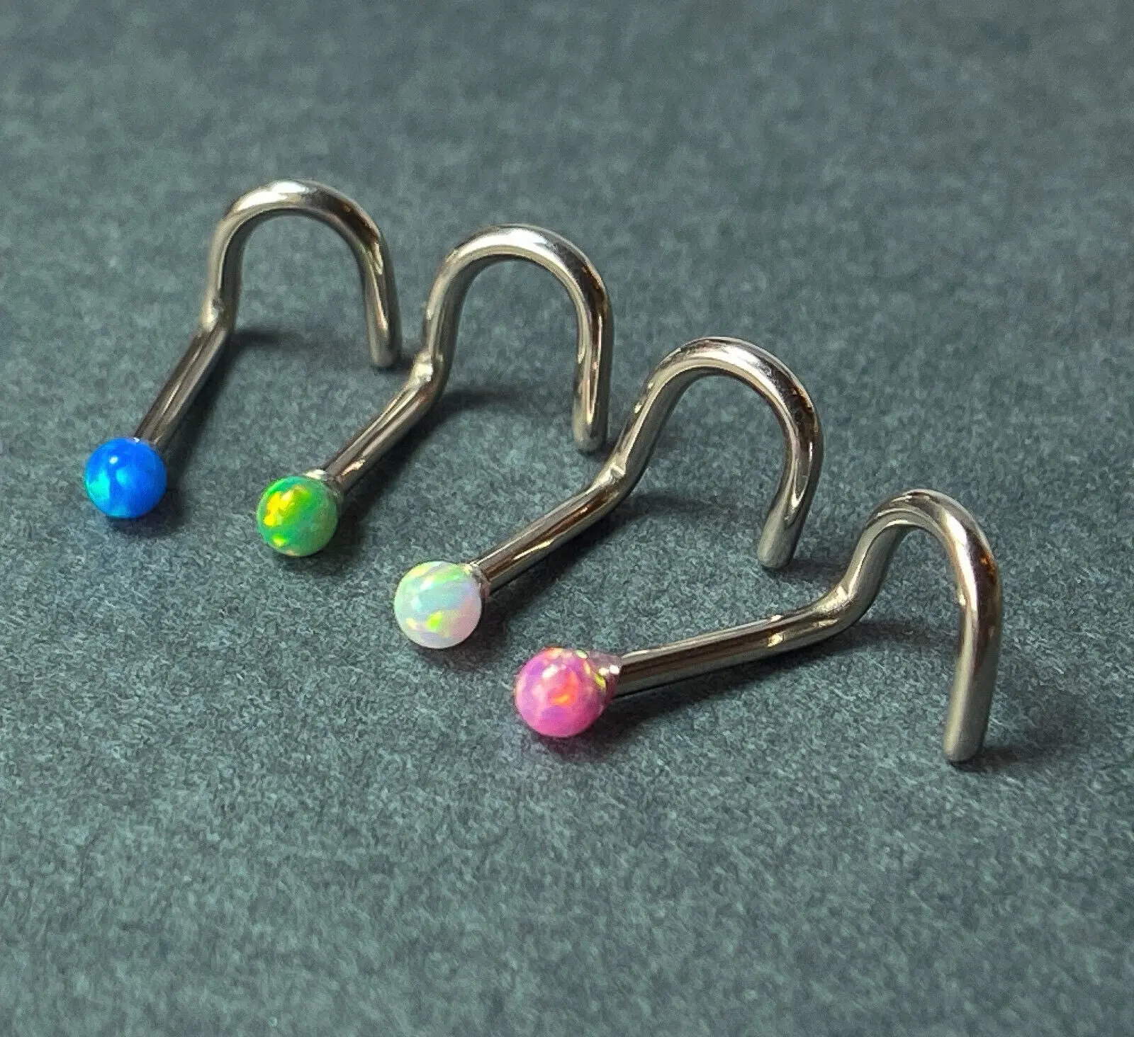4pcs Synthetic Opal Ball Steel Nose Screws Value Pack - choose 18g or 20g