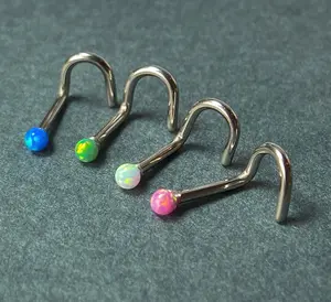 4pcs Synthetic Opal Ball Steel Nose Screws Value Pack - choose 18g or 20g