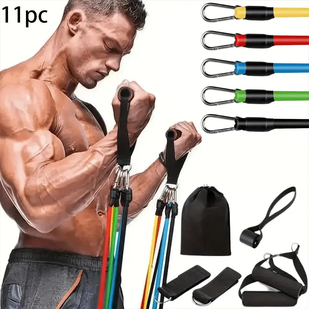 Resistance Bands Set, Exercise Bands, Fitness Bands, Yoga Stretching Bands with Door Anchor, Handles, Carry Bag, Legs & Ankle Straps, for Yoga, Pilates, Pilates, Gym Workouts, Summer Gift, Workout Equipment, Gym Equipment, Working Out Equipment