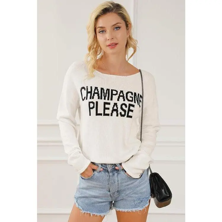 CHAMPAGNE PLEASE Long Sleeve Slit Sweater