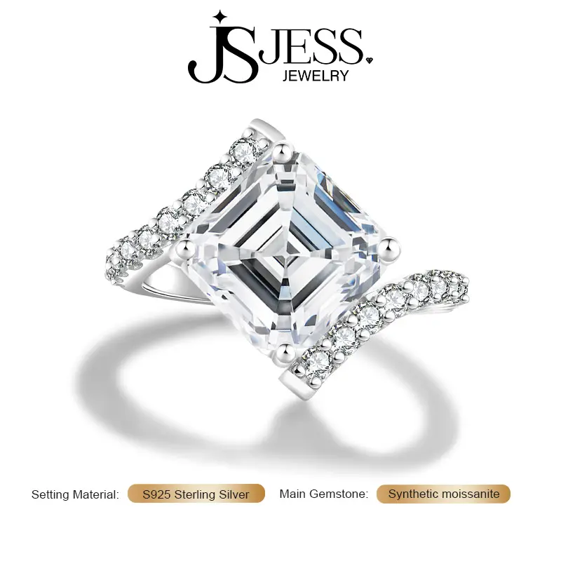 【Asscher Queen】5CT 10MM Asscher Cut DE Color VVS1 Moissanite Engagement Ring Platinum Plated 925 Silver Ring Women Wedding Ring
