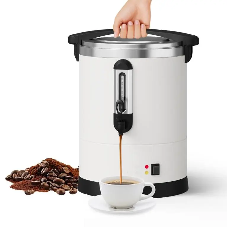 80 Cups/12L Commercial Coffee Urn, 304 Stainless Steel Industrial Coffee Maker, Double Layer Heat Insulation & Keep Warm, Large Coffee Pot, Hot Water Urn for Catering Party Meeting, White