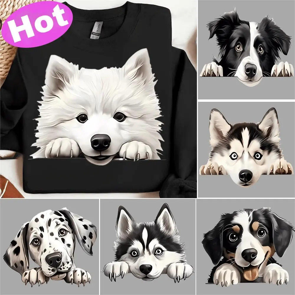 Cartoon Dog Pattern Iron on Transfer Sticker, 6 Counts/set DIY Washable Heat Press Decals for T-shirts, Masks, Jeans & Backpacks